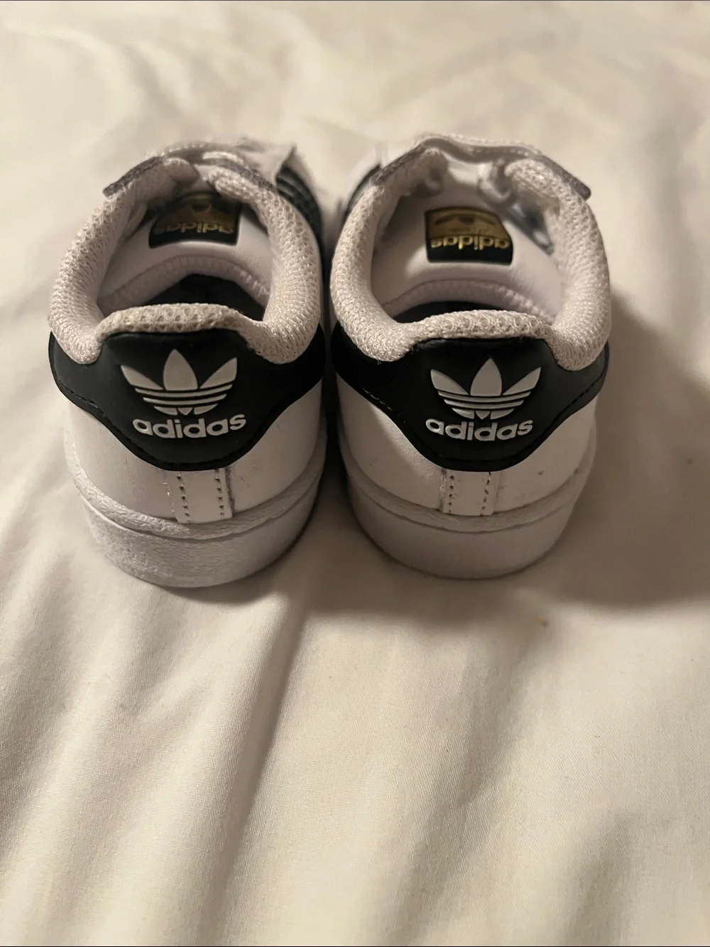 adidas Superstar Kids White & Black Shell Toe Sneakers with Gold Tongue Tab